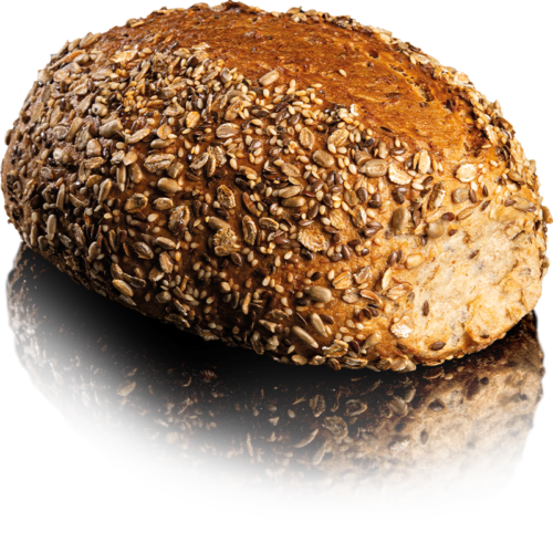 Das Vierkornbrot von Mainz-Weitz ist ein hohes, ovales Brot mit vier verschiedenen Sorten Körnern in der Krume und auf der Kruste.