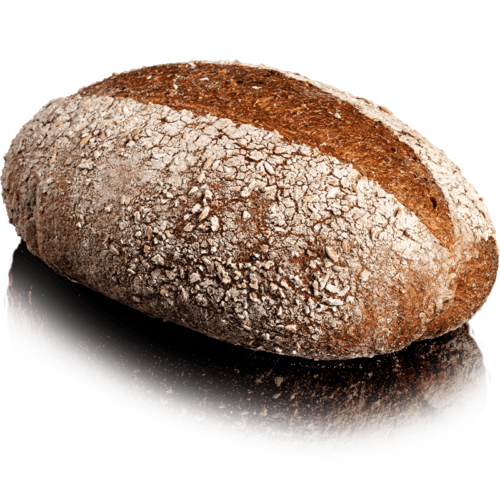 Das Dinkelvollkornbrot ist ein ovales Brot, dass eine leichte Kruste hat und mit Mehl bestreut ist.